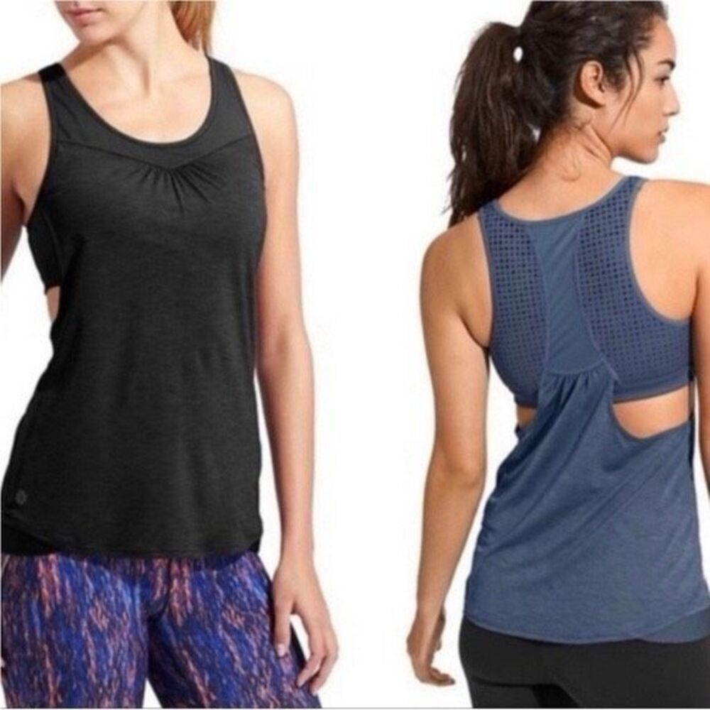 Athleta Small Black Gel Mesh Supercharged 2-in-1 Shelf Bra Tank Top Small Black - Picture 4 of 16
